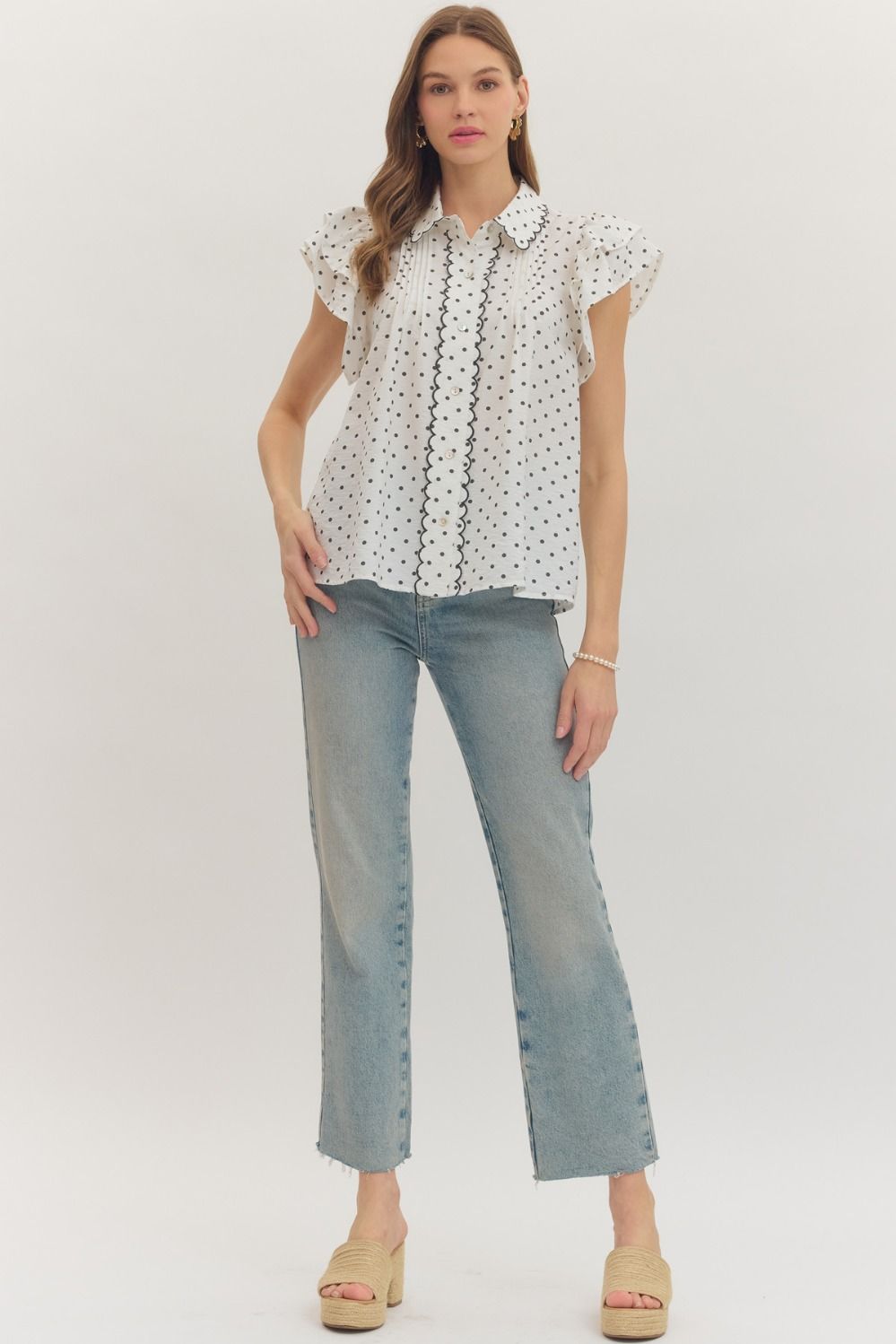 Maisie Polka Dot Scallop Flutter Top