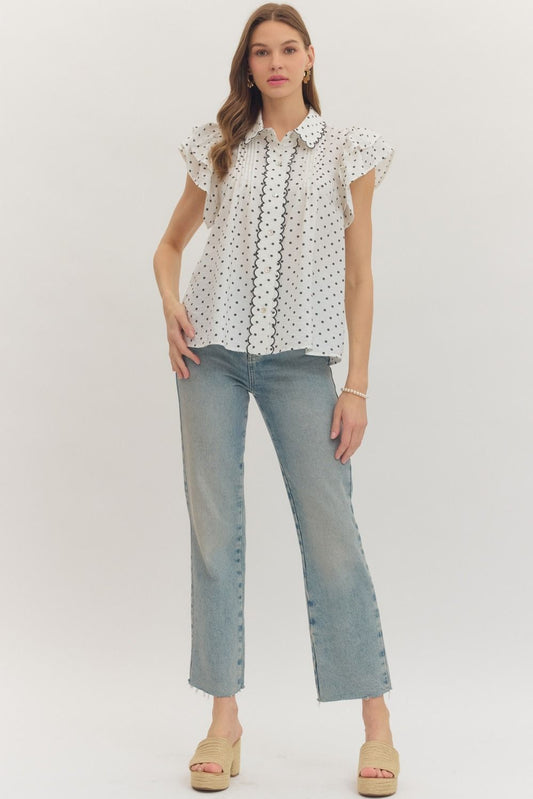 Maisie Polka Dot Scallop Flutter Top