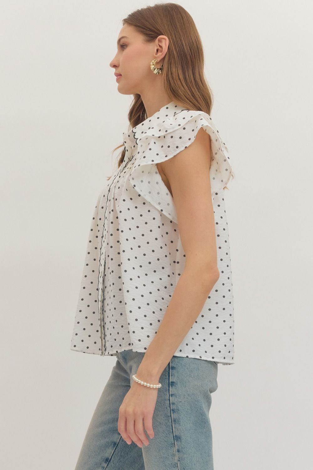 Maisie Polka Dot Scallop Flutter Top