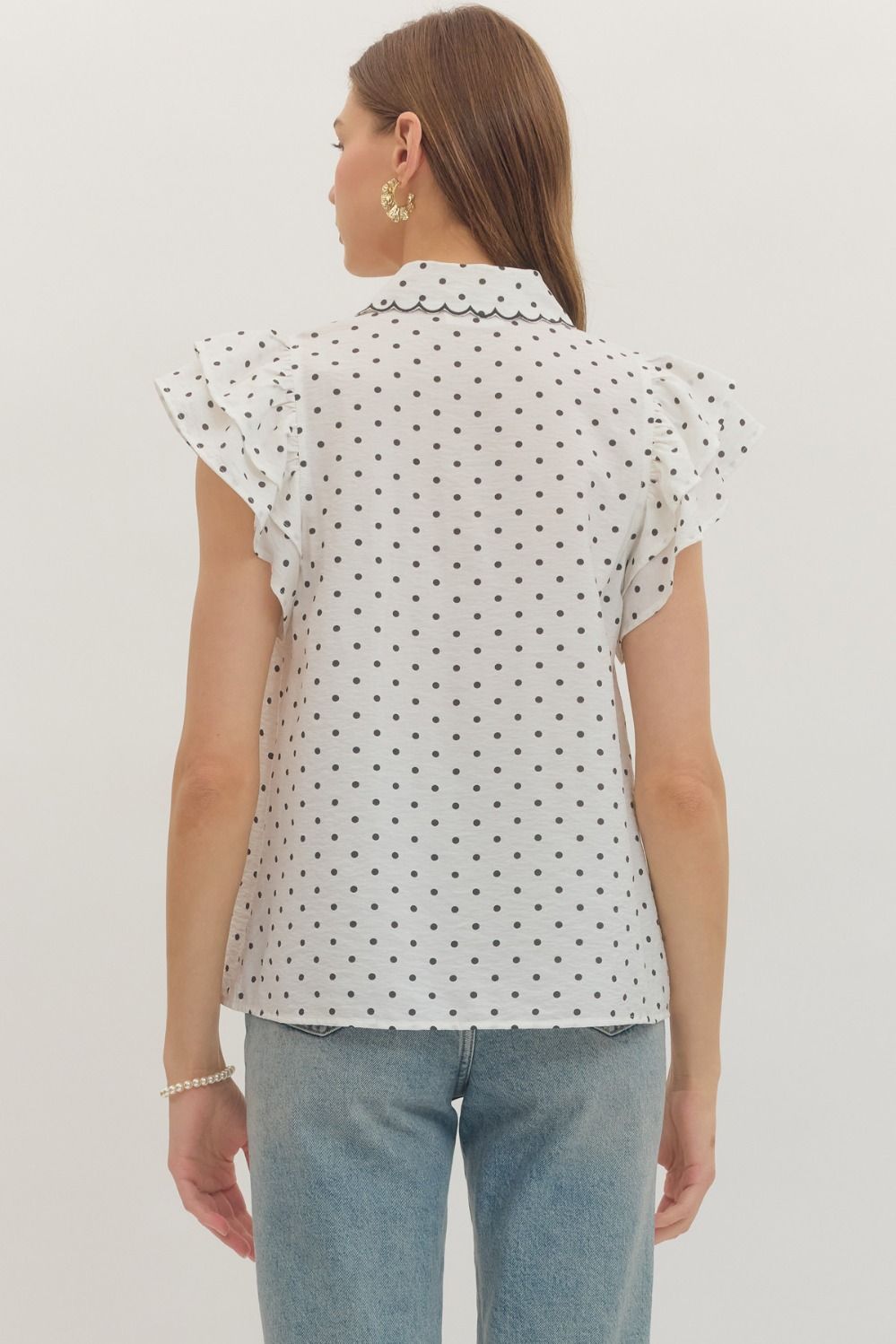 Maisie Polka Dot Scallop Flutter Top