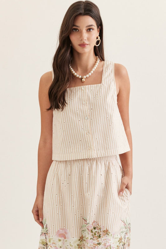 Capri Embroidered Stripe Sleeveless Top