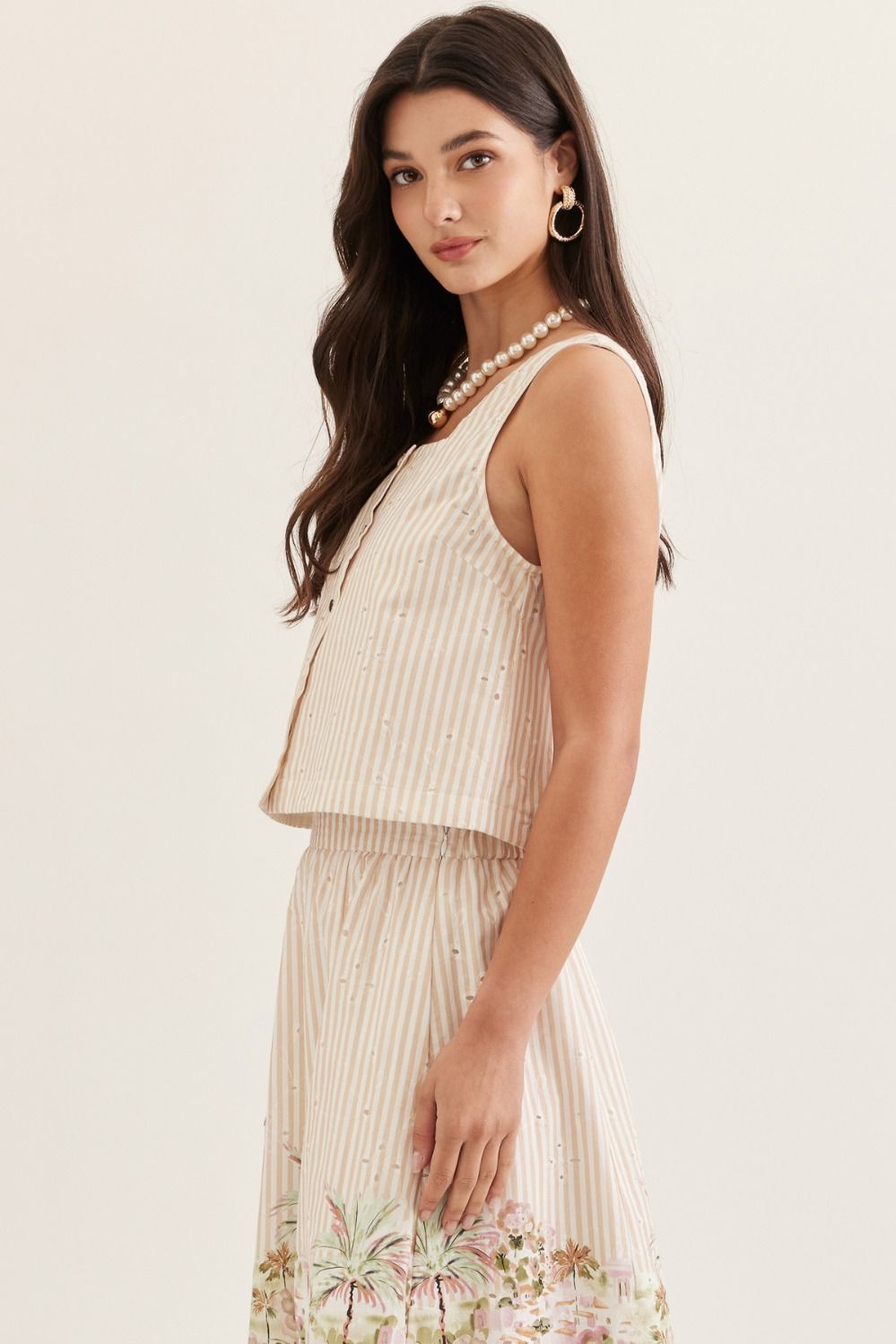 Capri Embroidered Stripe Sleeveless Top