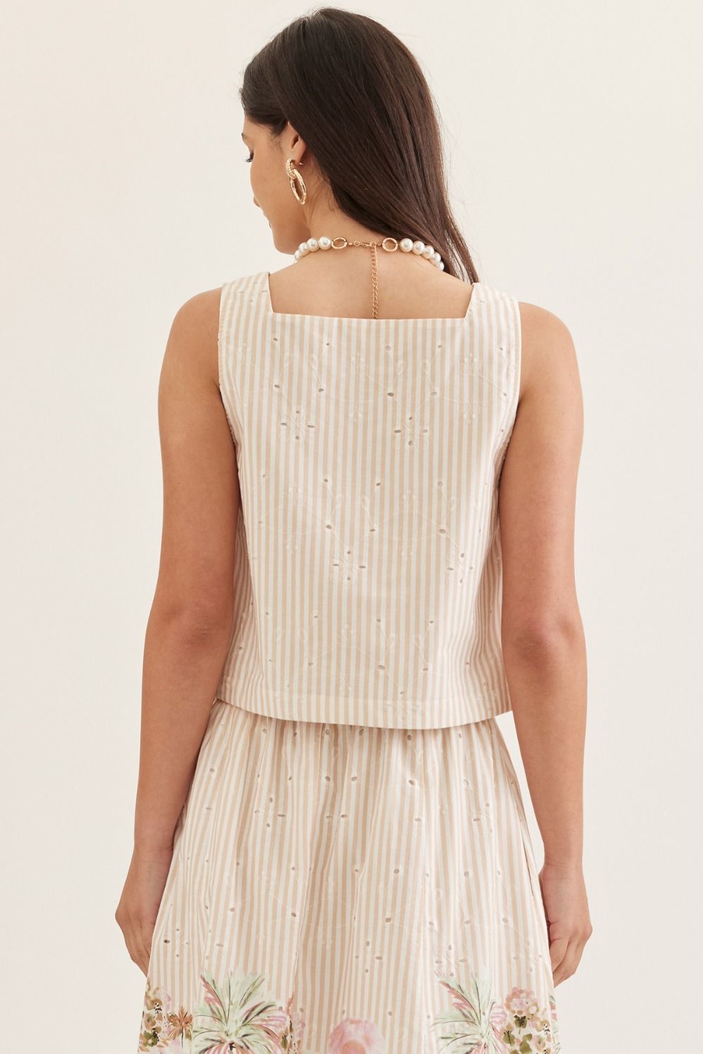 Capri Embroidered Stripe Sleeveless Top
