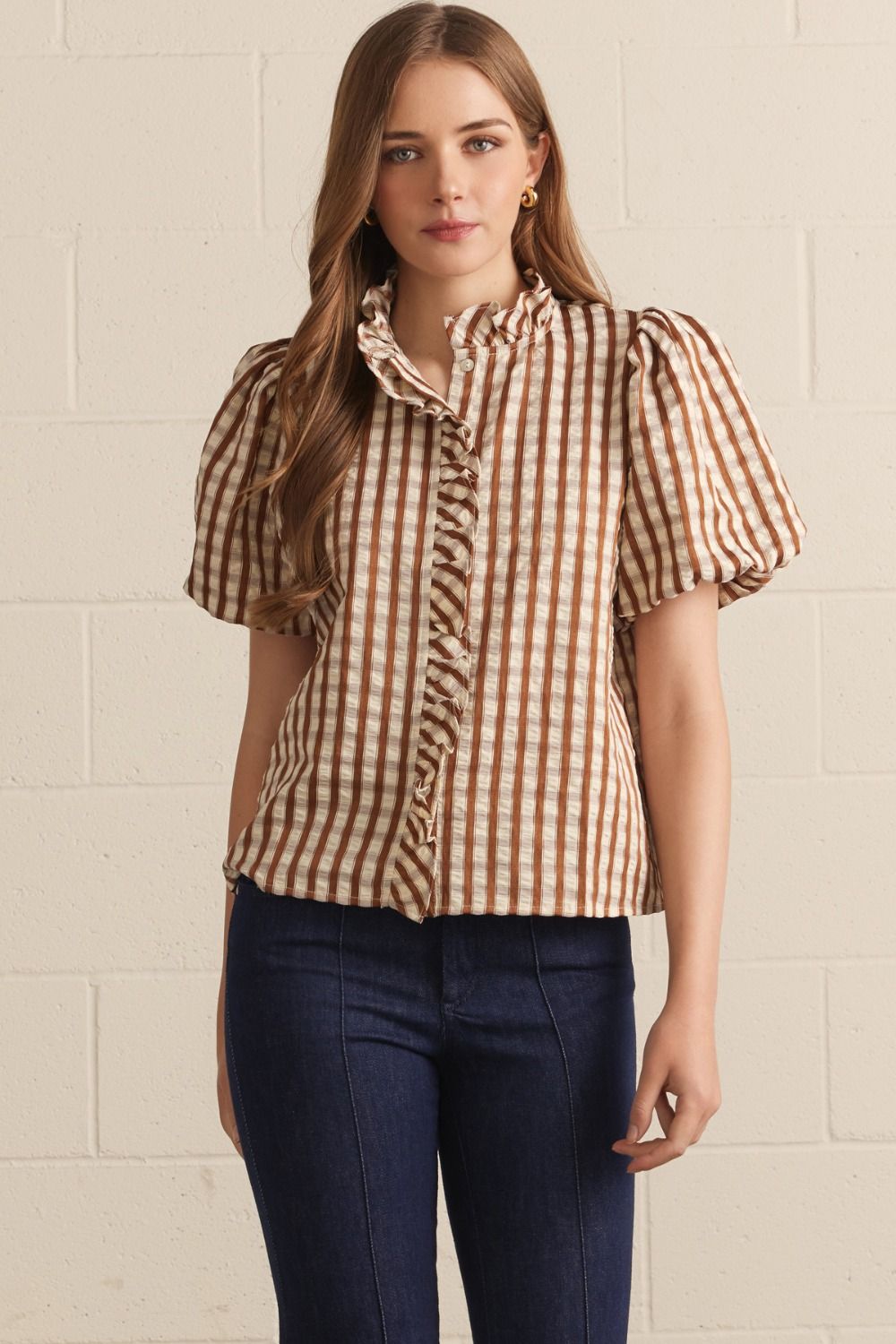 Cassidy Striped Ruffle Trim Top