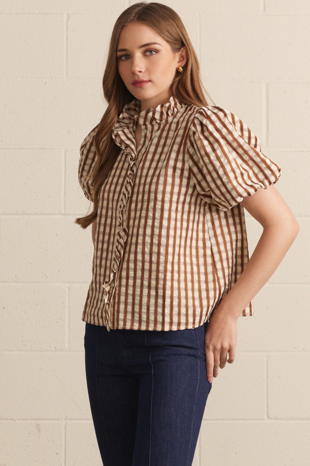 Cassidy Striped Ruffle Trim Top