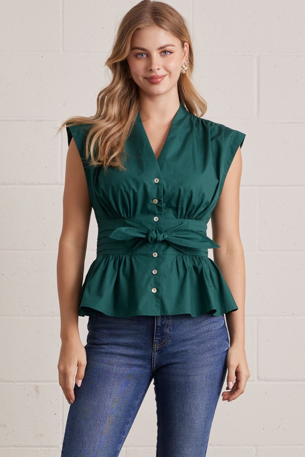 Mallory Tie-Waist Cotton Blouse