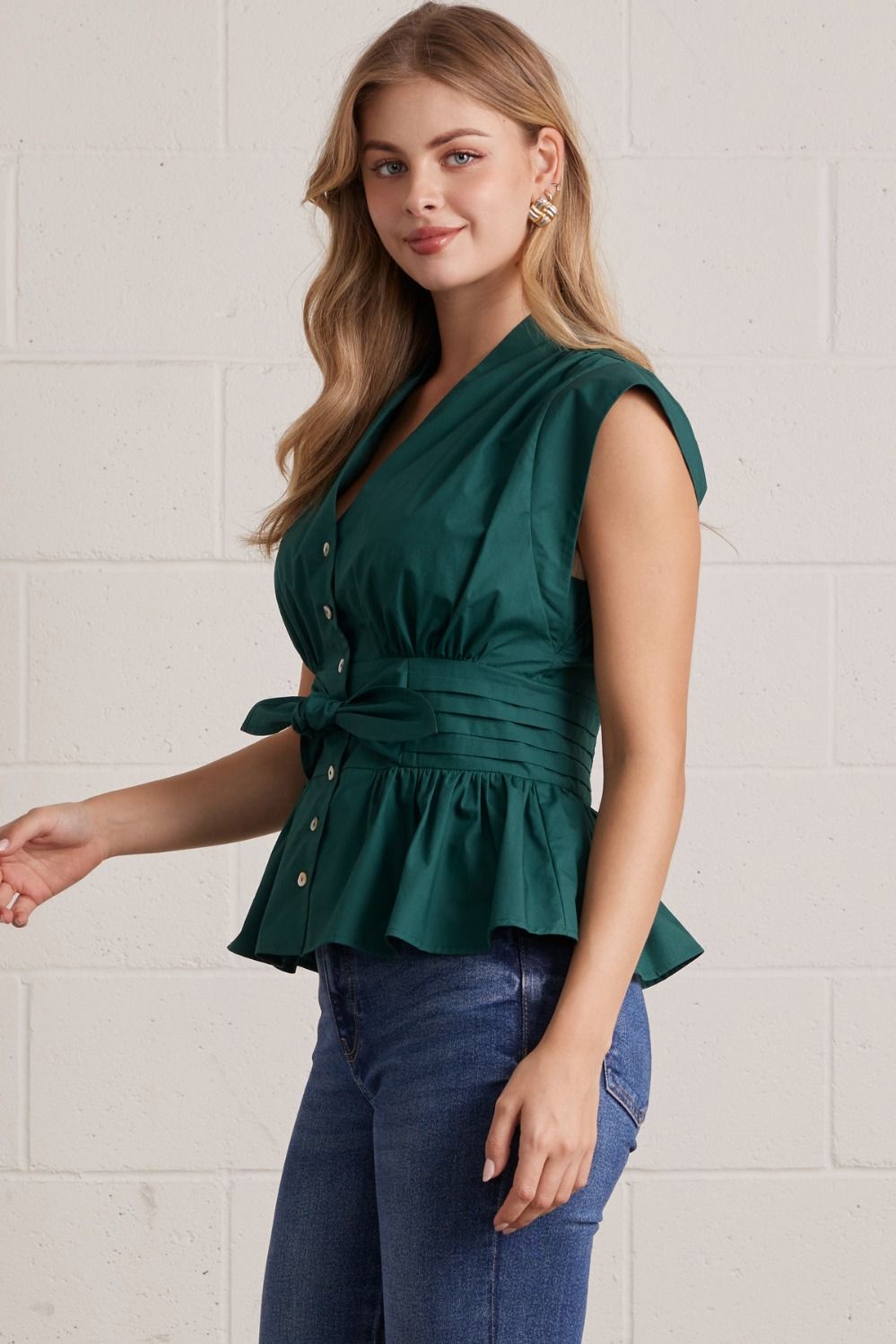 Mallory Tie-Waist Cotton Blouse