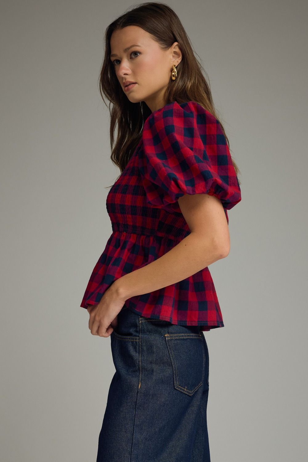 Lillian Plaid Smocked Puff Sleeve Top