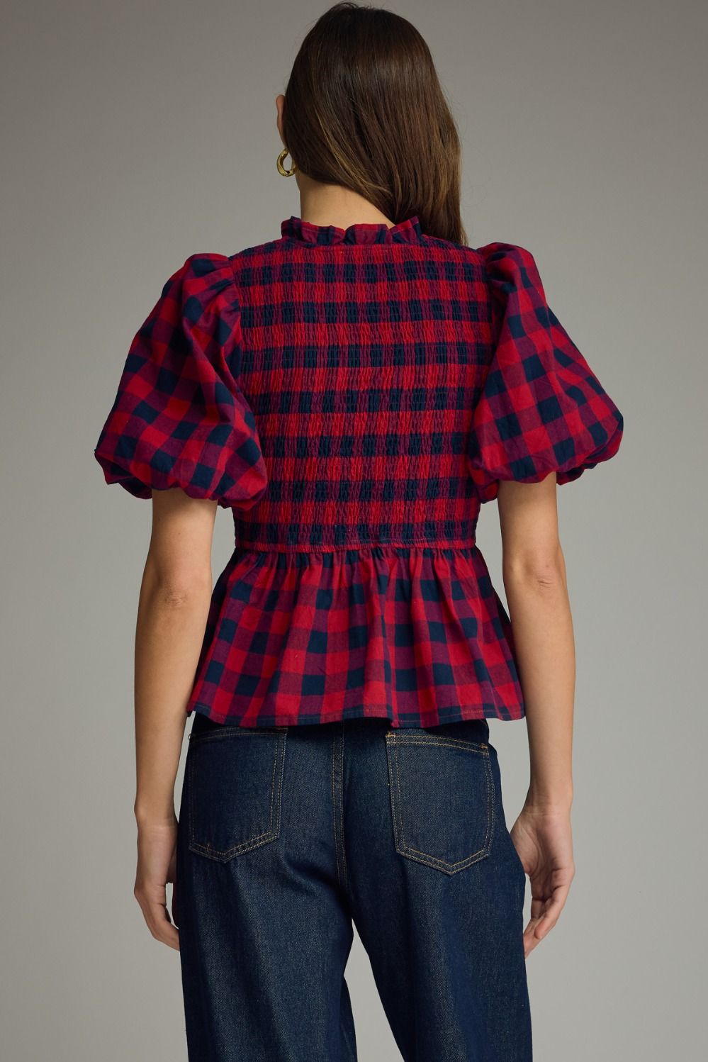 Lillian Plaid Smocked Puff Sleeve Top