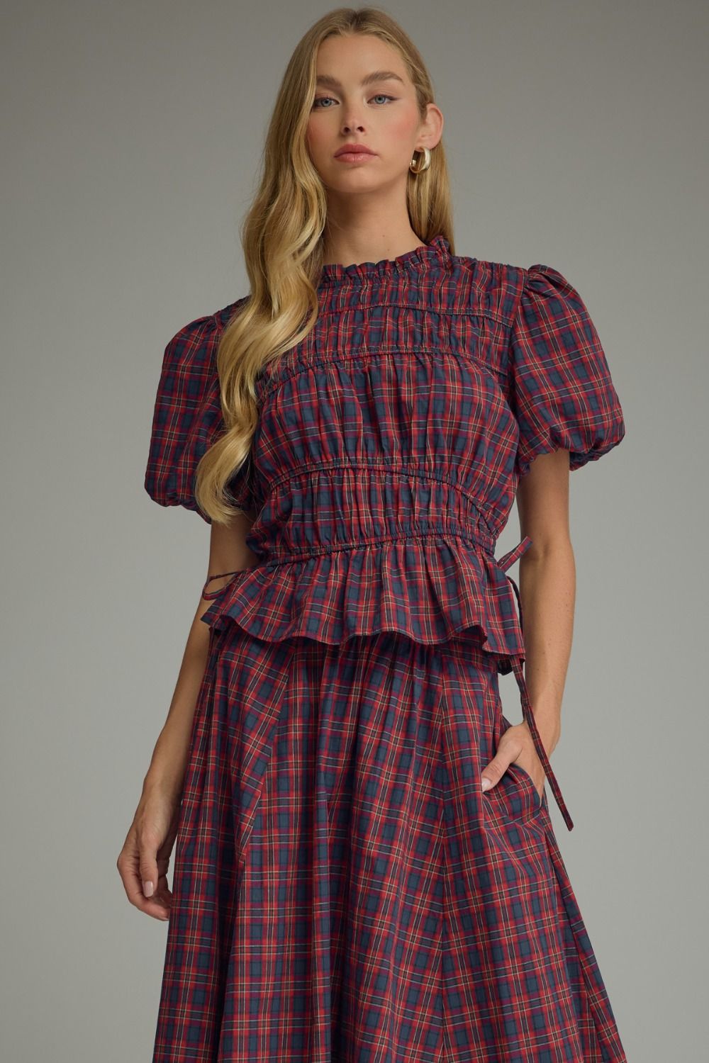 Natalie Plaid Puff Sleeve Top