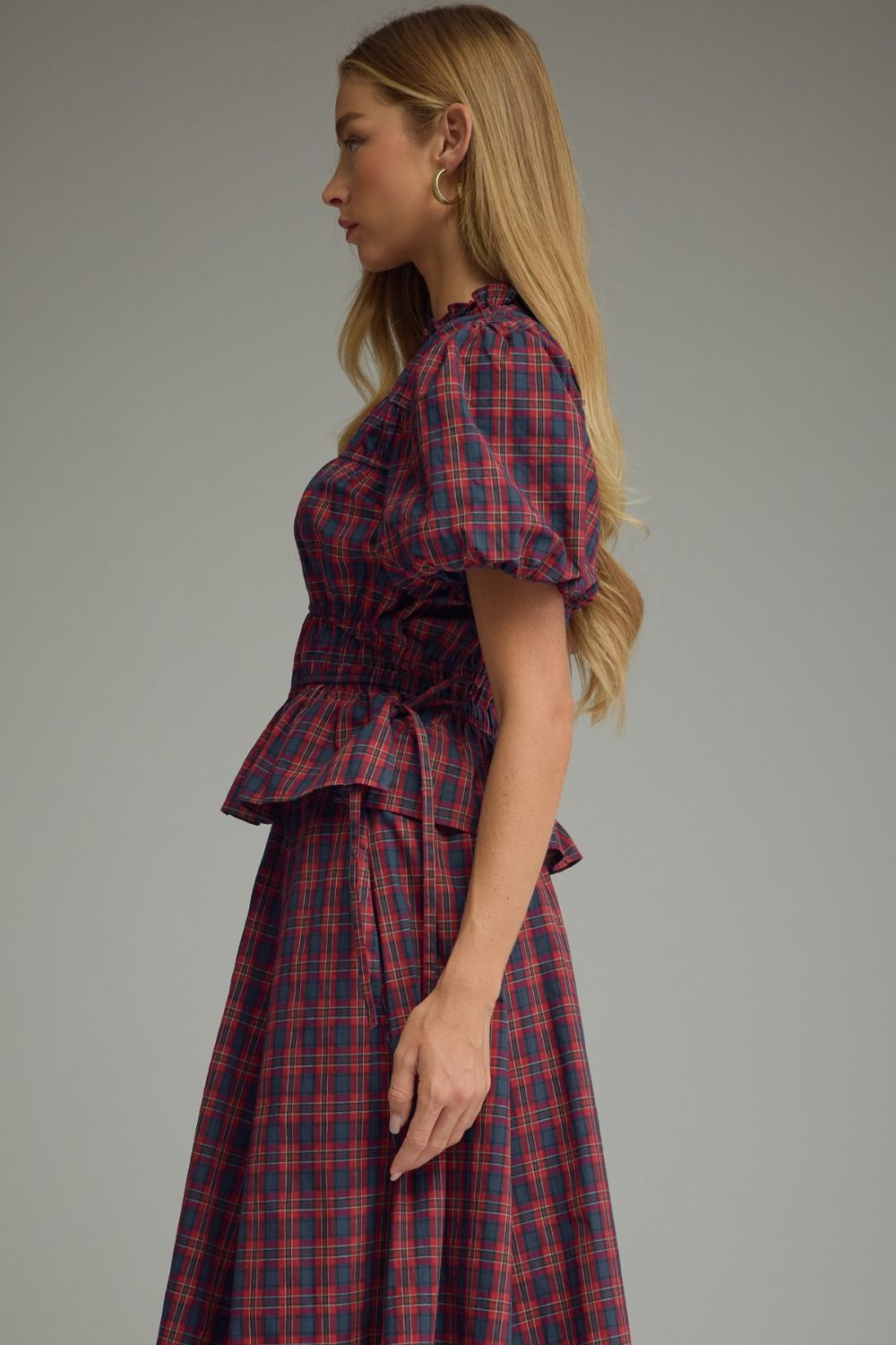 Natalie Plaid Puff Sleeve Top