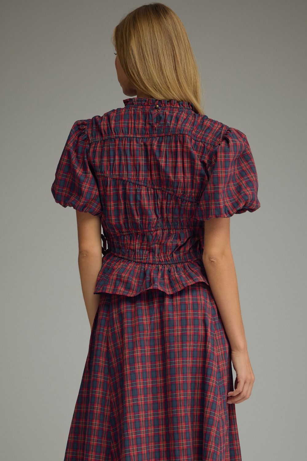 Natalie Plaid Puff Sleeve Top