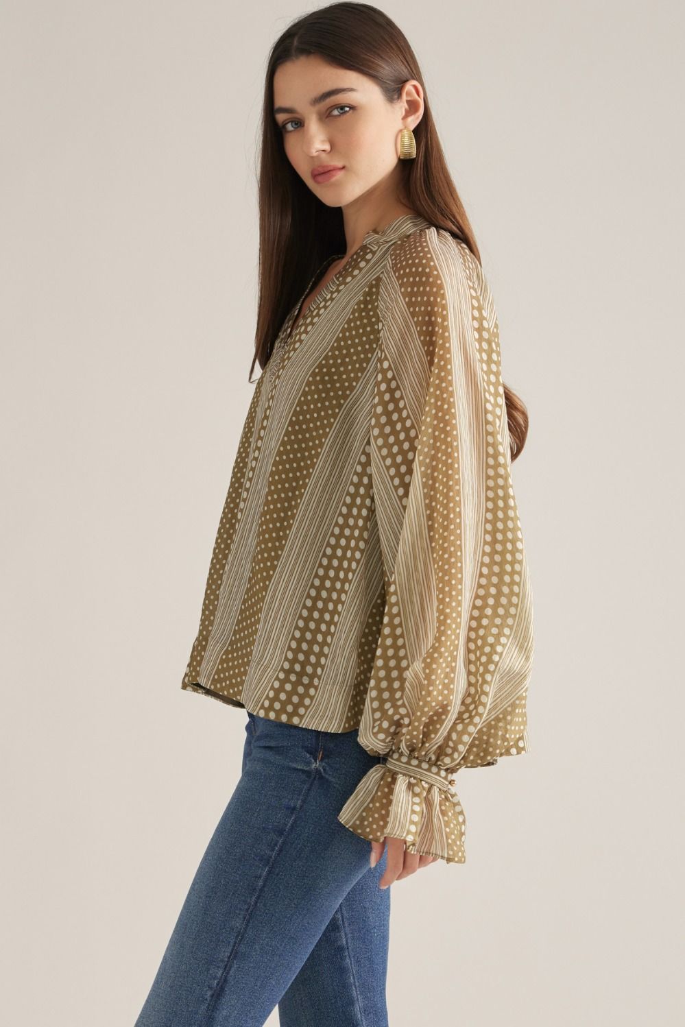 Phoebe Mixed Print Puff Sleeve Blouse