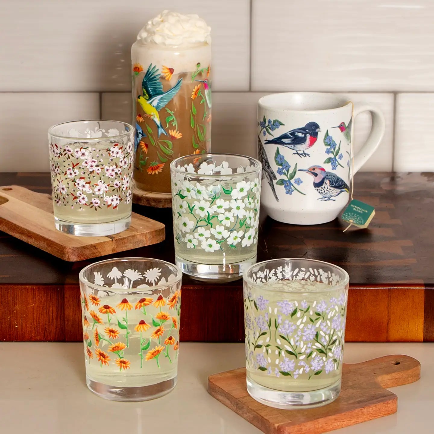 Hydrangea Floral Short Juice Glass