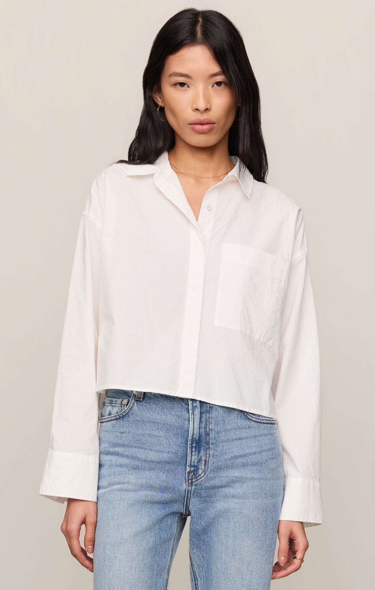 long sleeve button up white top