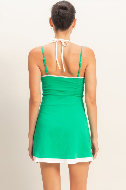 Fitted mini dress with delicate spaghetti straps
