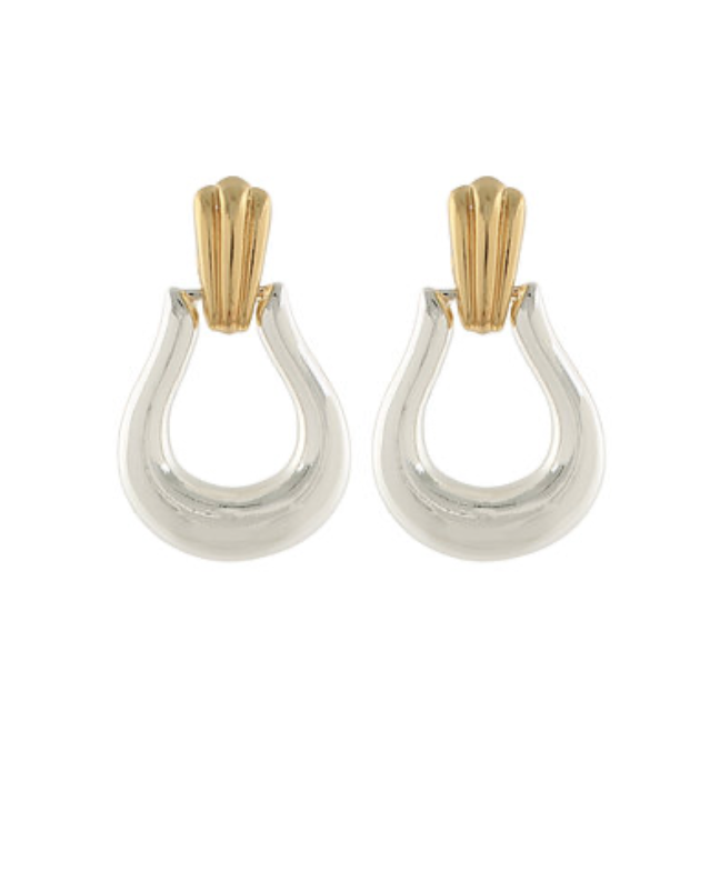 gold & silver horsebit earrings with a sleek modern design
