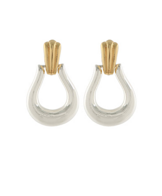 gold & silver horsebit earrings with a sleek modern design