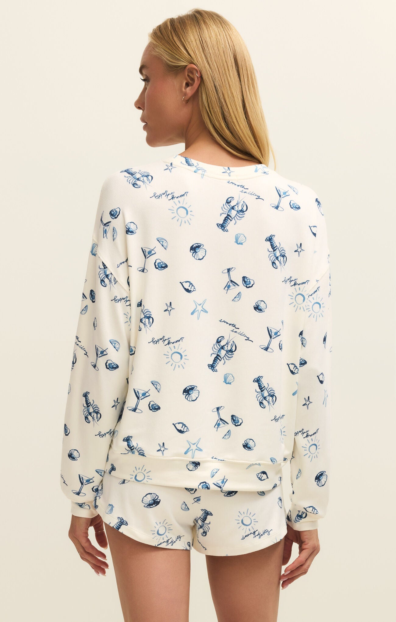 Relaxed fit long sleeve lounge top in silky jersey