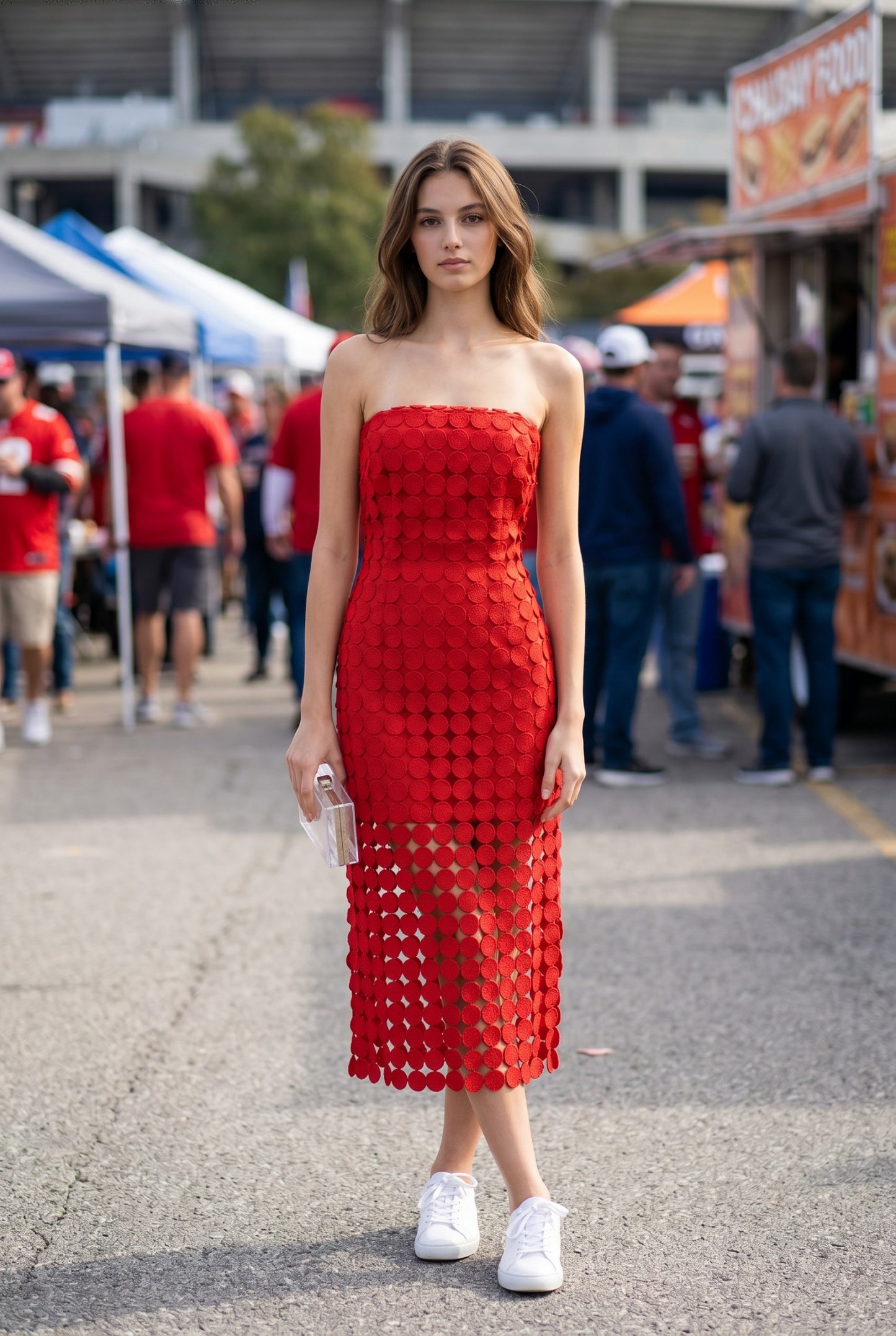 Embrace effortless coastal elegance in this strapless lace fringe midi dress featuring a fitted silhouette, hidden back zipper, and flowing fringe hem.