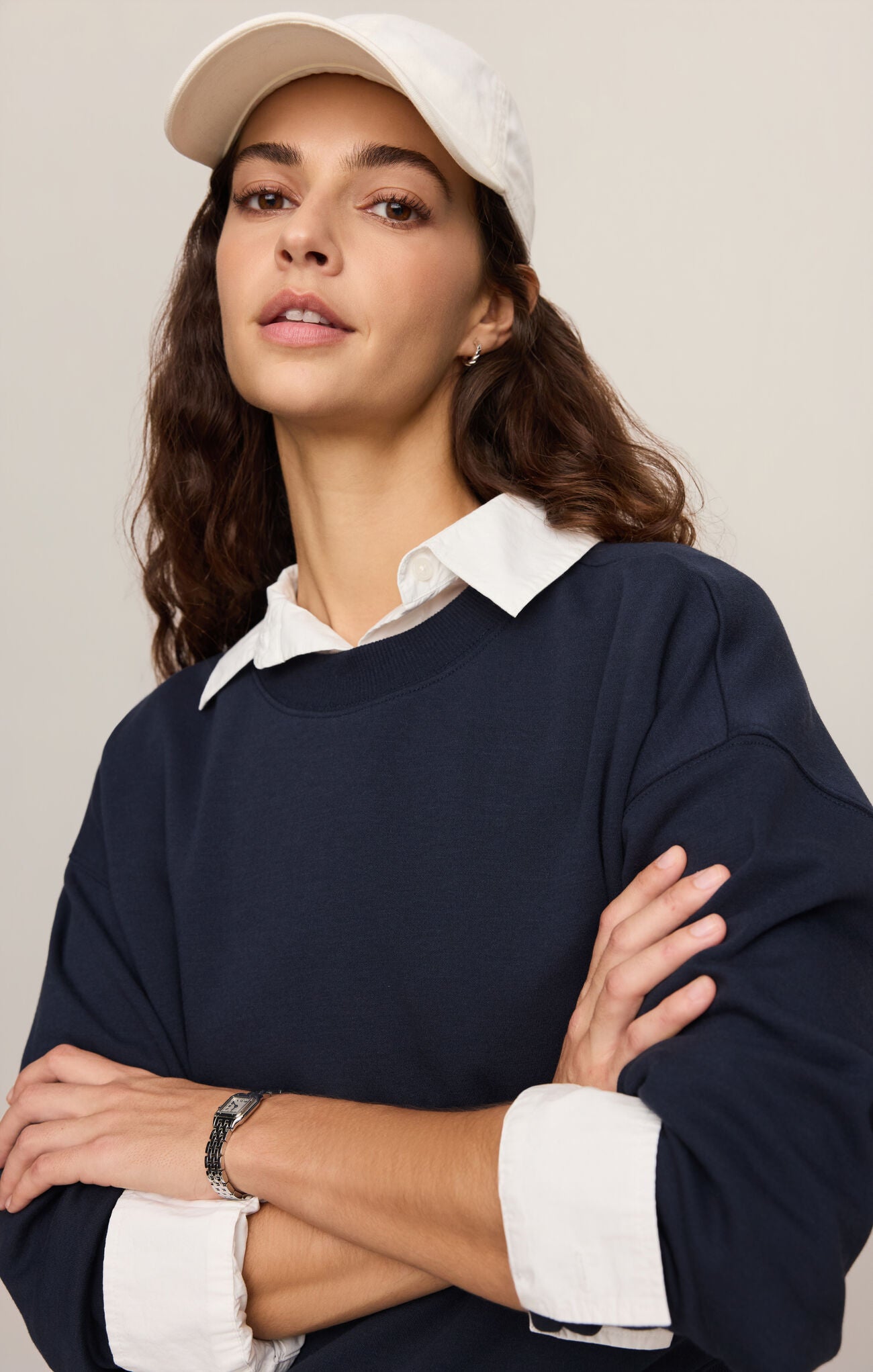 A timeless crewneck sweater crafted from a premium cotton-blend knit, offering effortless sophistication and all-day comfort.