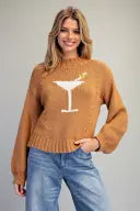 The Gladys Martini Graphic Sweater adds a playful cocktail-inspired touch to your wardrobe with a cozy mock neckline and soft cotton-blend knit.