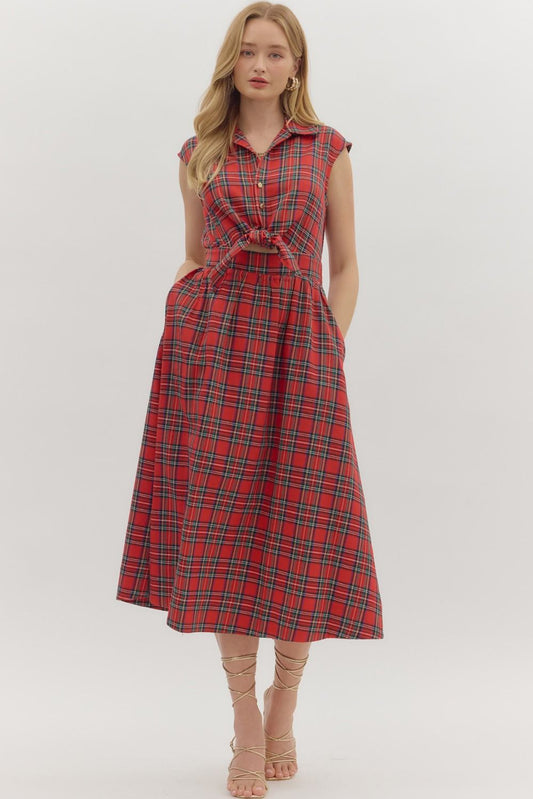 Mary Plaid Midi Dress