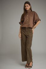 Bold leopard print meets an effortlessly polished silhouette in these lightweight wide-leg pants featuring practical pockets and a classic zip-fly button closure.