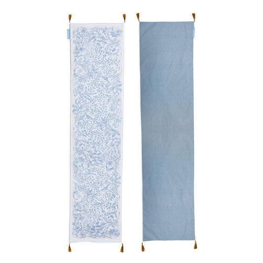 double sided table runner with gold tassels 