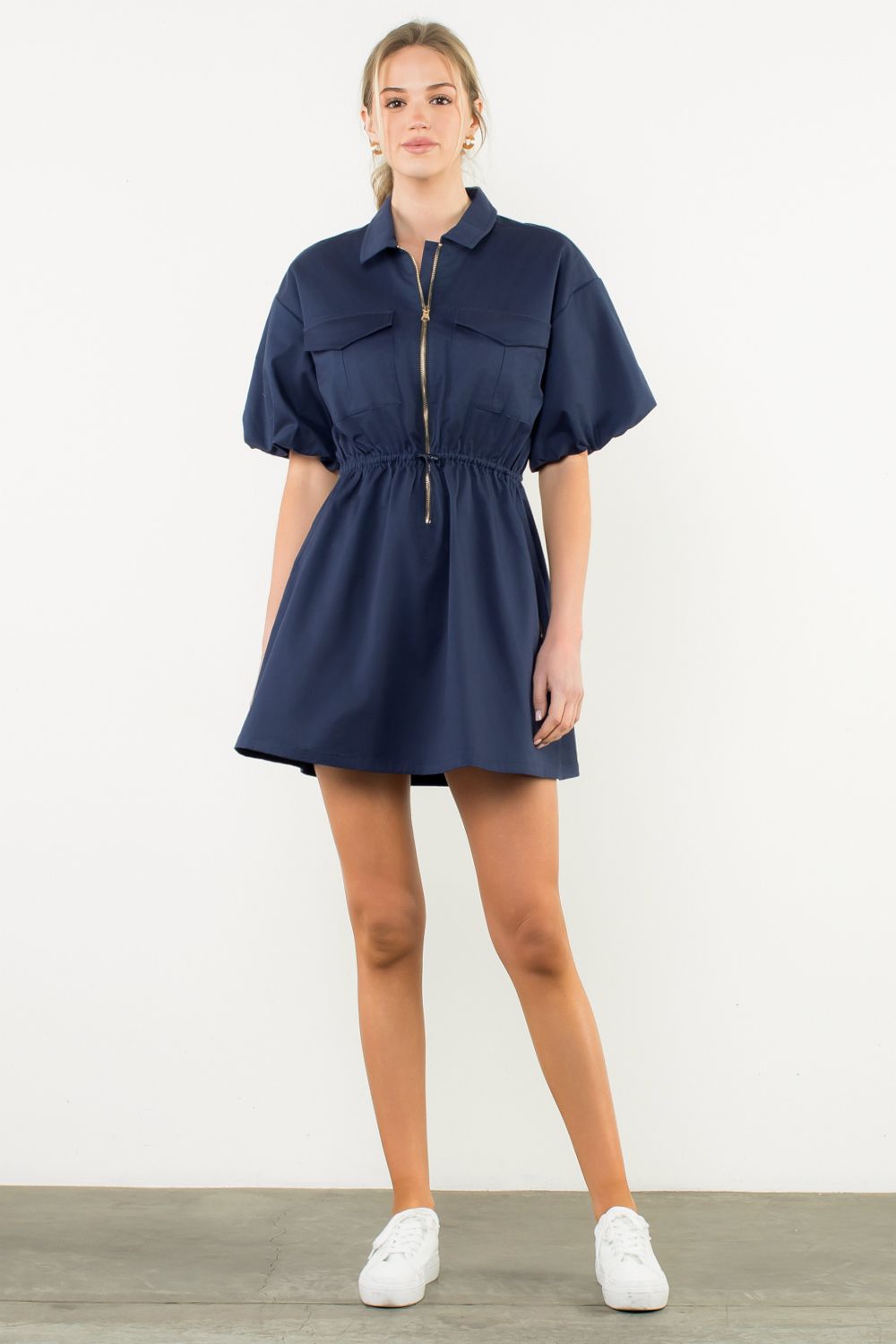 Claudine Puff Sleeve Half Zip Dress