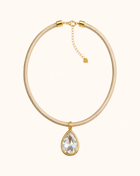 Satin Necklace w/gGlass Crystal Pendant
