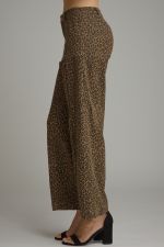 Bold leopard print meets an effortlessly polished silhouette in these lightweight wide-leg pants featuring practical pockets and a classic zip-fly button closure.