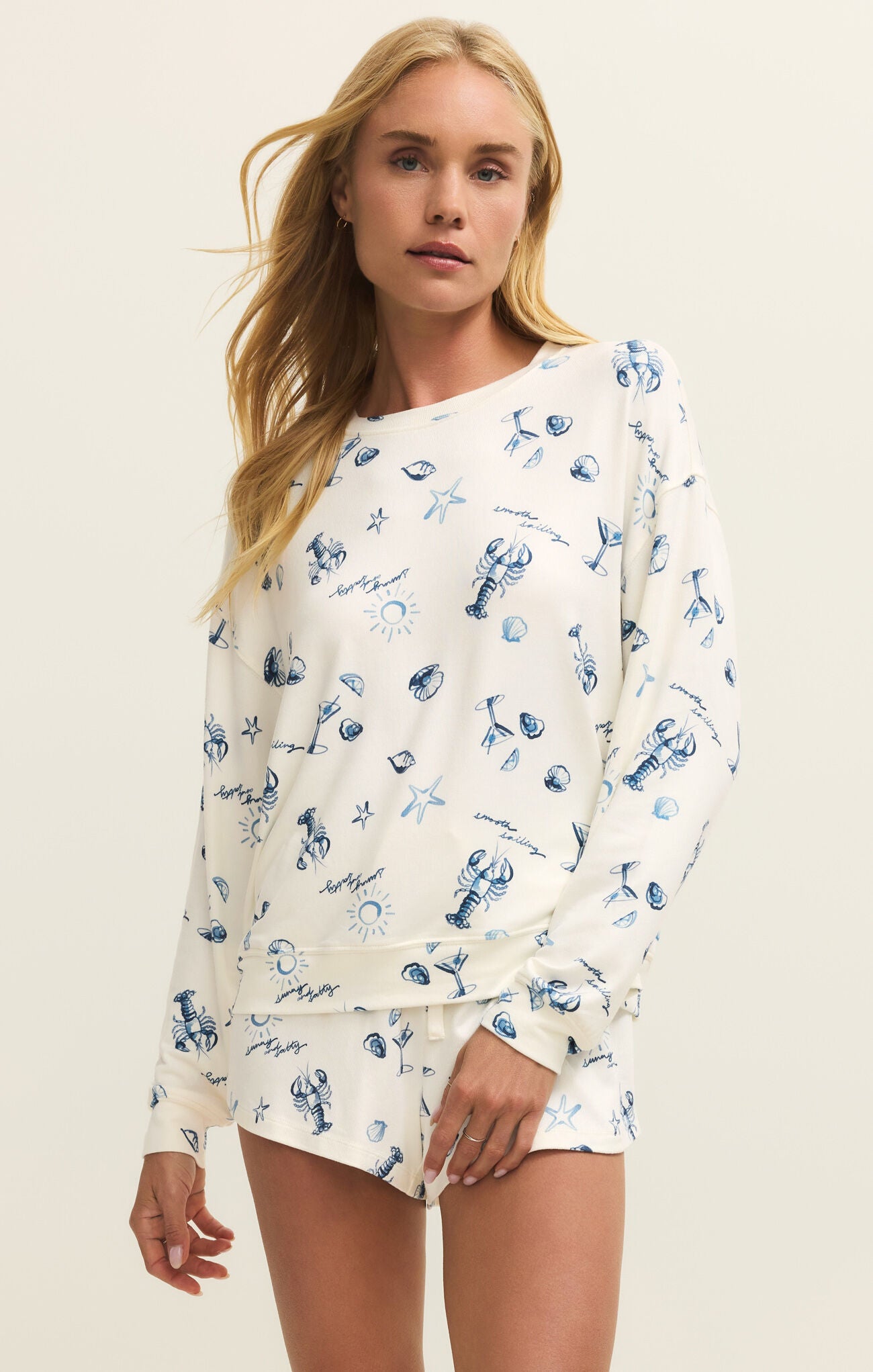 Relaxed fit long sleeve lounge top in silky jersey