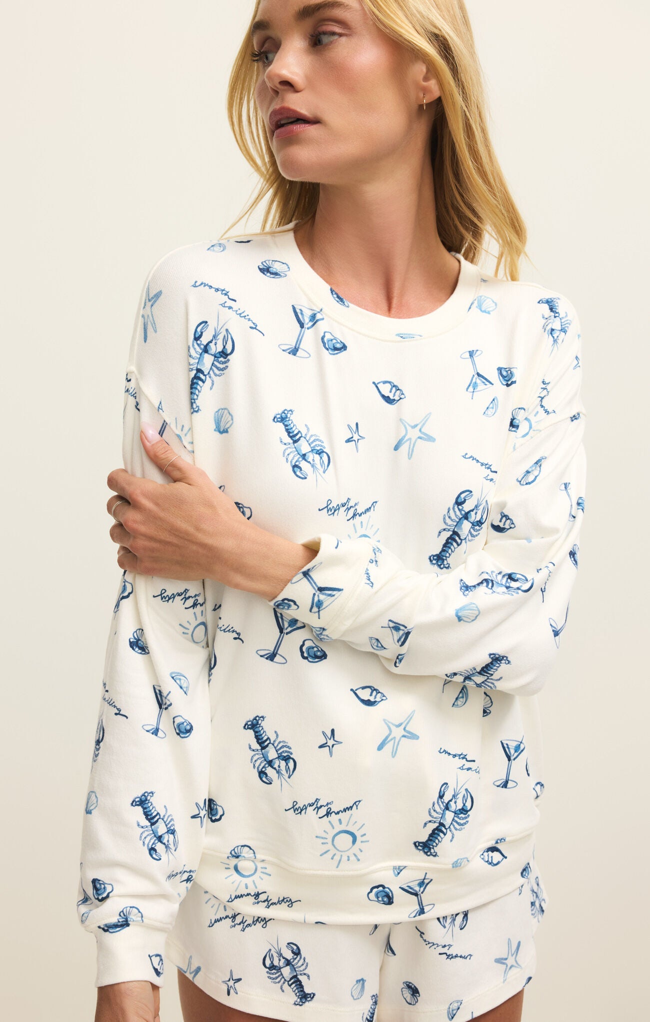 Relaxed fit long sleeve lounge top in silky jersey